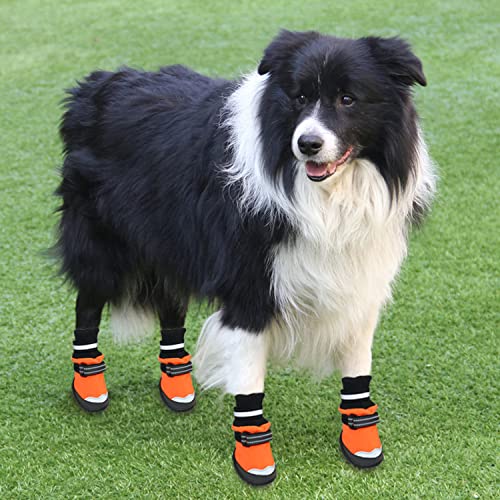 Dog Shoes, Besuntek Waterproof Dog Boots Snow Nonslip Paw Protector With Reflective Strip, Warm Lining,For Medium & Large Dogs 4 Pcs (Orange, M) #TOP6