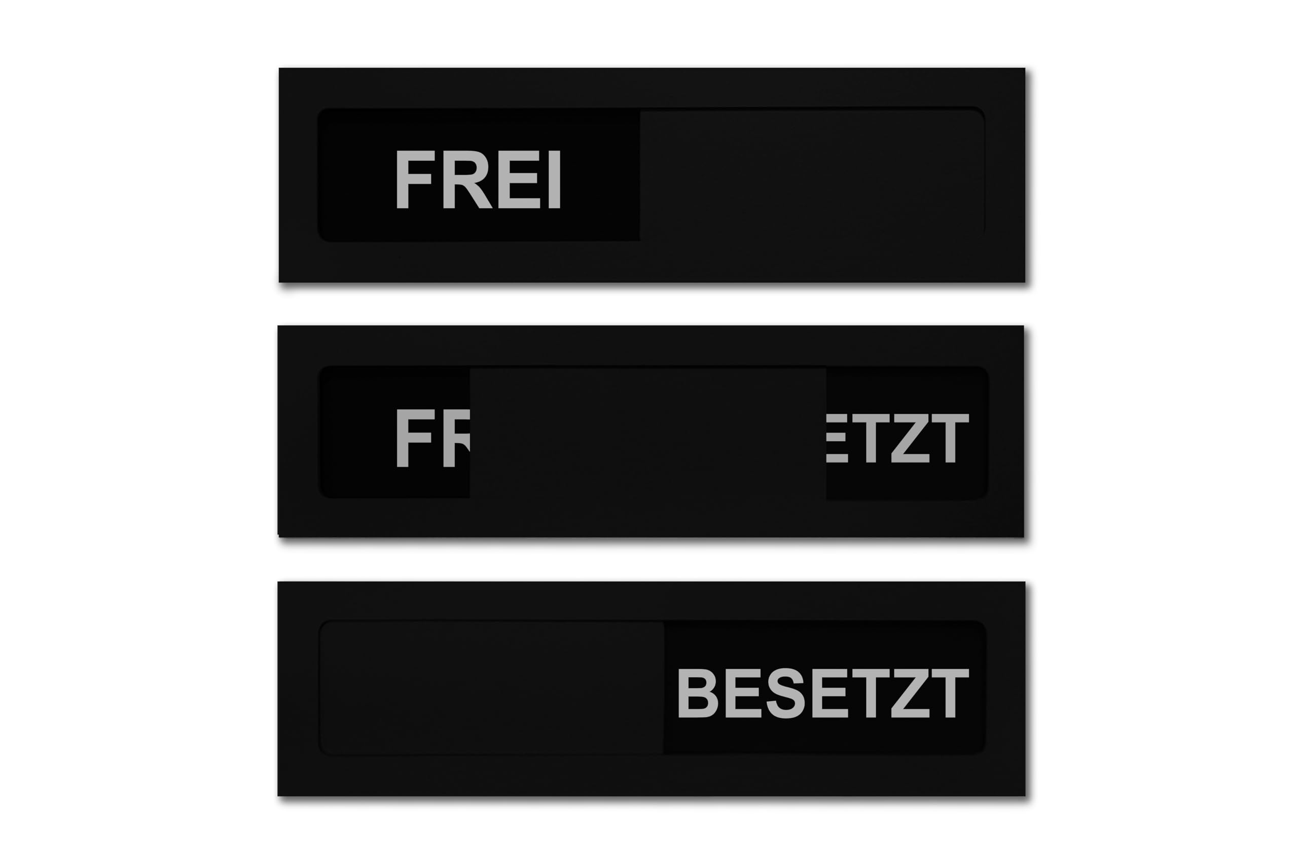 FREI/BESETZT-Schild "Mini" in schwarz - Dezente & elegante 10 x 2,7 x 0,5 cm - Schiebeschild aus Acryl - Schwarzer Rahmen & Schieber mit weißem Text - Starke Klebefläche rückseitig - SynMe Germany