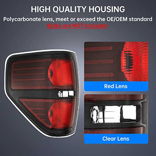 Okymotor Tail Lights Assembly Compatible With 2009-2014 Ford F-150 Taillights Left Driver & Right Passenger Side F-150 Pickup Truck Rear Tail Lamp Black Trim Red Lens Do Not Fit Flareside Stepside #TOP3