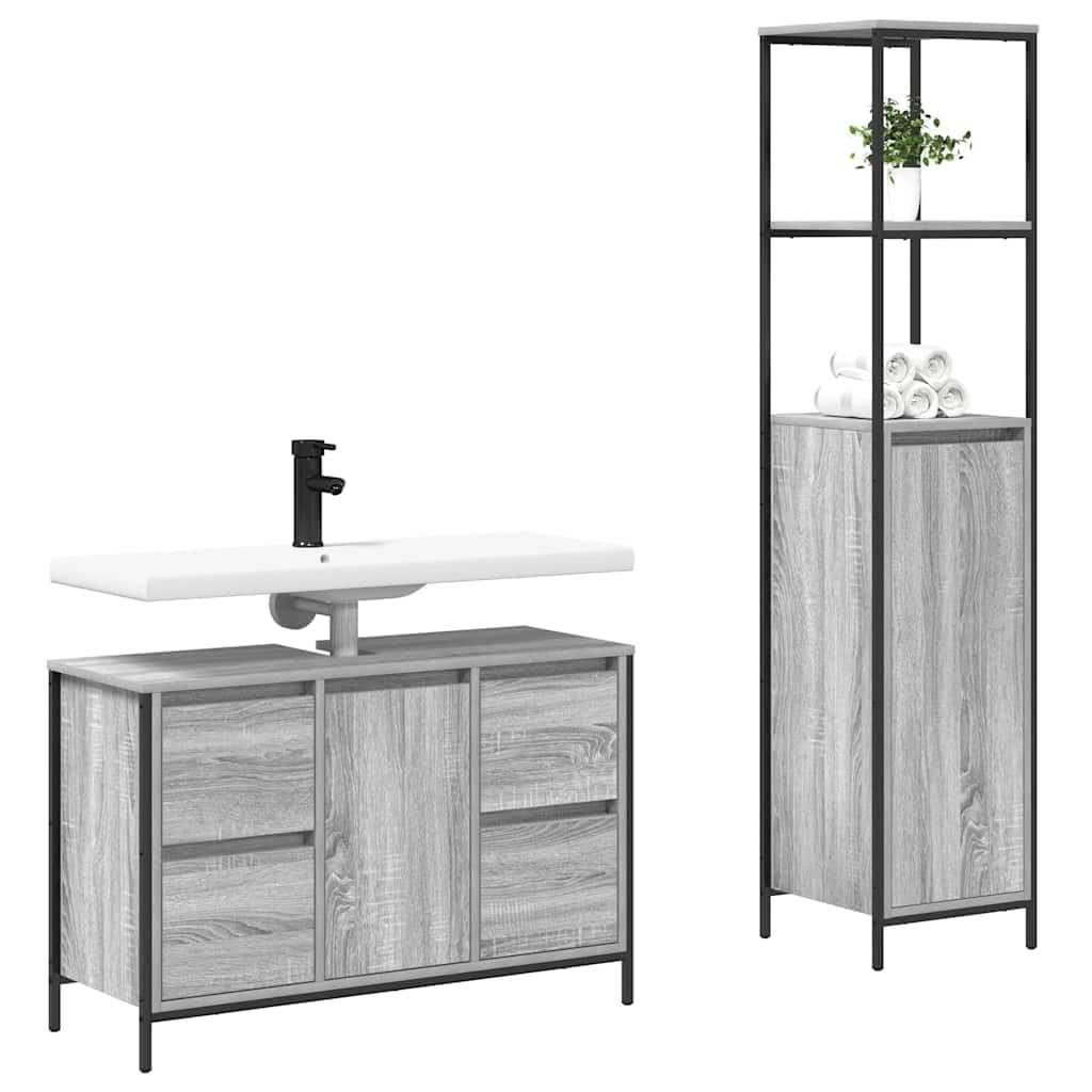 vidaXL Zestaw mebli łazienkowych z półką 2 pcs Szary sonoma i Czarny, Nowoczesny zestaw mebli łazienkowych, dużo miejsca, prostokątna szafka, stylowa z szufladami, trwała konstrukcja