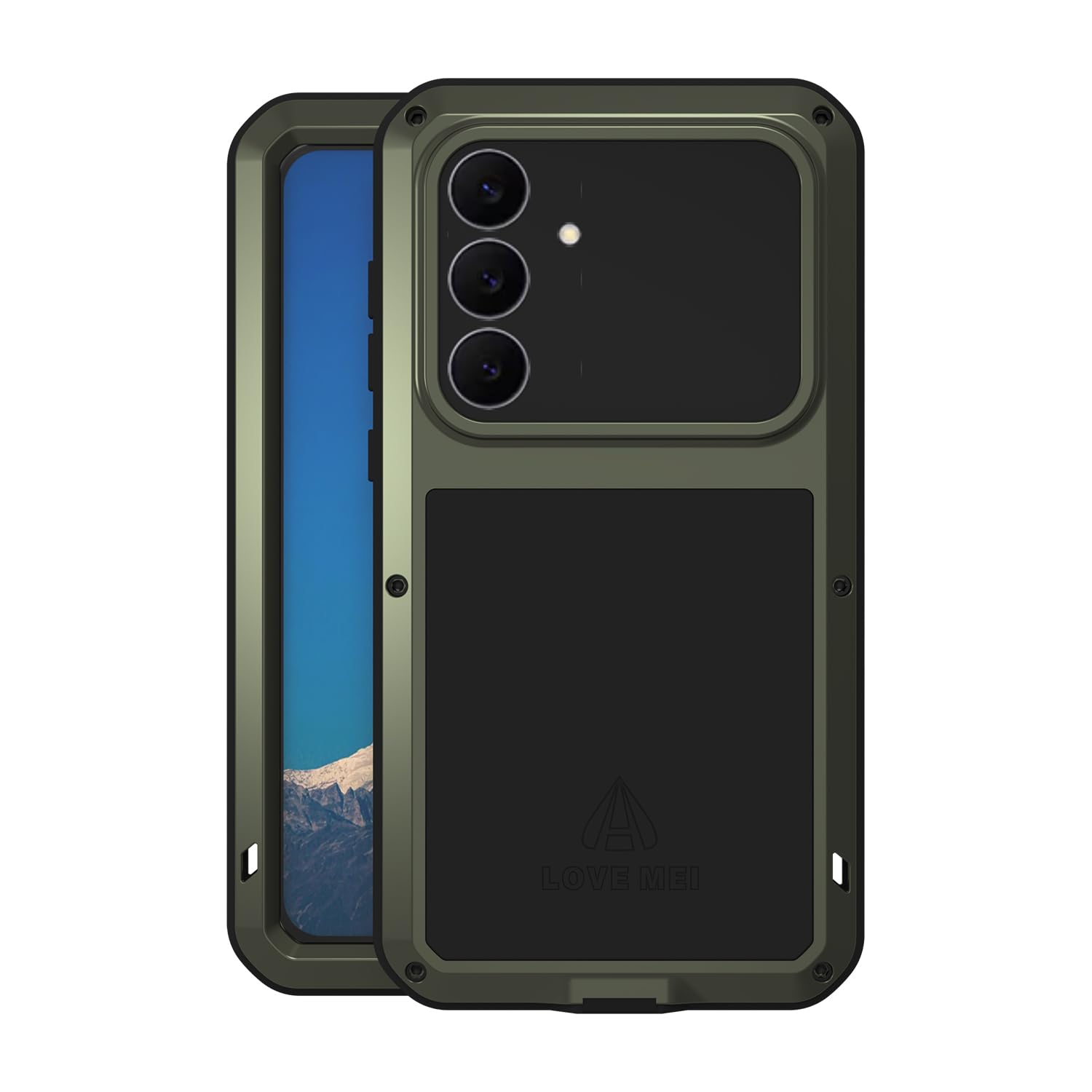 Photo 1 of LOVE MEI Military Rugged Case for Samsung Galaxy S25 FE 5G, with Tempered Glass Screen Protector, Shockproof Dustproof Scratch Proof Hybrid Metal and Silicone Gel Heavy Duty Full Body Cover (Green)