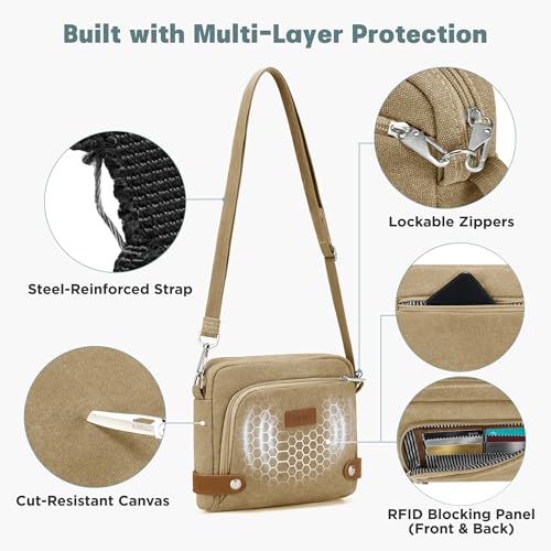 Image of Anti Theft Crossbody Bag for Women, RFID Blocking Travel Purse Slash Proof | CHUNLI Pickpocket Proof Crossbody Bags, Travel Purse Bag with Lockable Zippers & Slash Resistant Strap