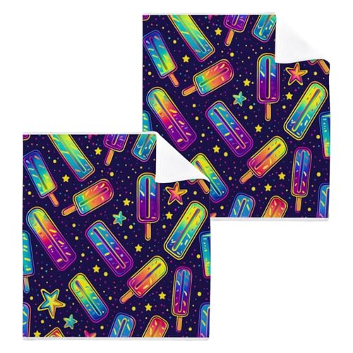 ALAZA Wash Cloth Set 100% Cotton Fingertip Towels Face Cloths Sets Ice Pop Neon Highly Absorbent Soft Feel Set of 2