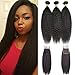 Produktbild LaaVoo Weaving Tressen Extensions Kinky Straight Schwarz Echthaar 300G/3Bundel Peruvian Haare mit Freier Teil Lace Closure 4×4 (10/10/10+10)