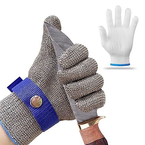 FlyWave Guantes Anticorte, Guantes Anticortes Alta Protección, Alambre de Acero Inoxidable Guante Carnicero, Guante Anticorte Adecuados para la Manipulación Alimentos la Procesamiento Carne |S