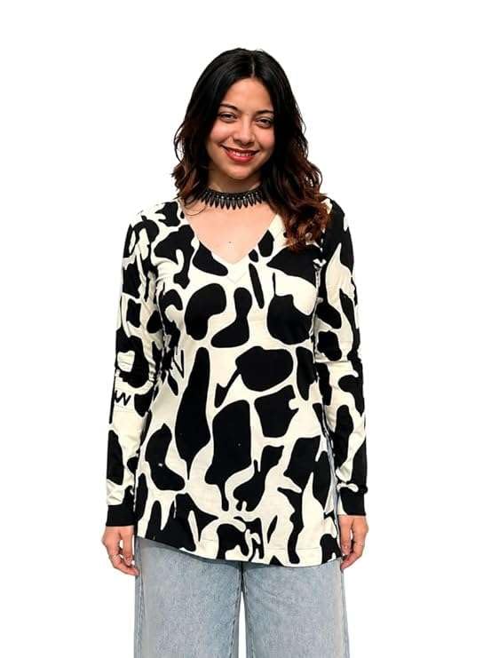 Image of Women Rayon Printed Short Kurti for Women | Floral V Neck Short Kurta Top | Full Sleeve Casual Kurti for Girls & Women