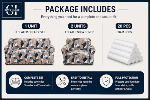 Image of Gifts Island Sofa Cover 3 Seater and 2 Seater Fully Covered Universal 5 Seater Sofa Cover Non-Slip Sticky Elastic Stretchable Sofa Set Slipcover Protector for (3+1+1 Seater) (Antique Prism)
