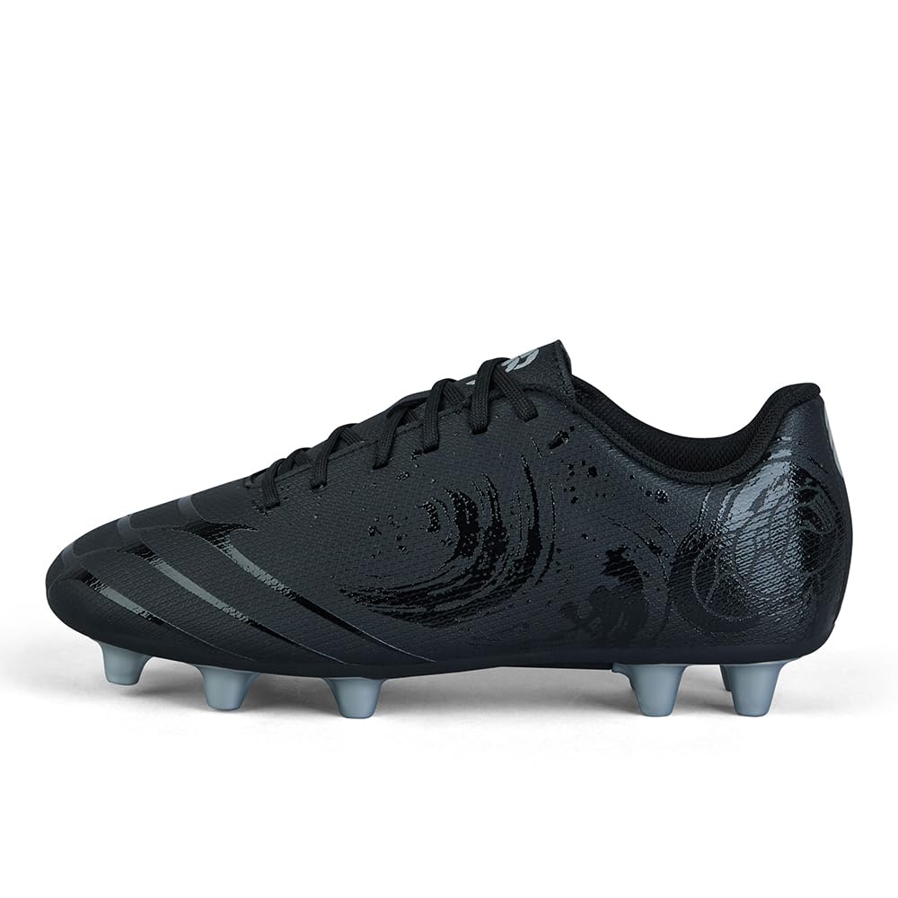 Canterbury Adult Unisex Phoenix Genesis Team Firm Ground Rugby Boots | Hard Surface Traction | Breathable Firm Ground Rugby Boots, Black/Silver Metallic, 13