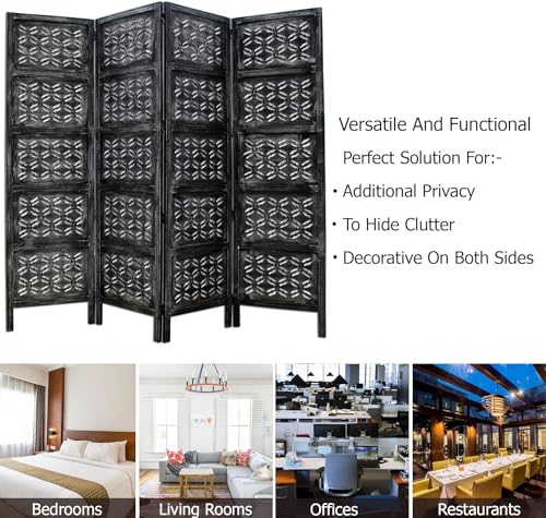 Image of Classic Wood and Craft Wooden Room Divider Partition for Living Room, Privacy Partition, Partition Wall, Divider for Makeup Studio /Office (4 Panels - Fish Design)