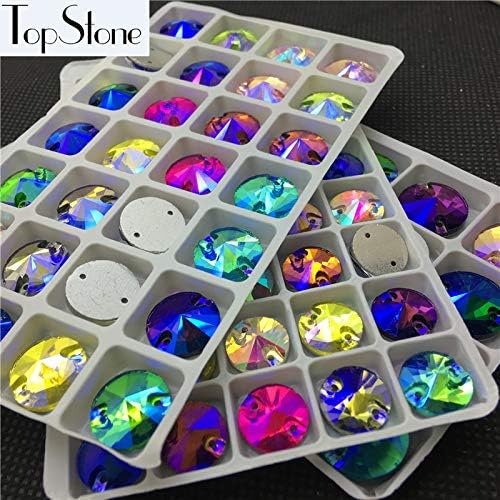Ochoos Mix Colors AB 8,10,12,14,16mm Rivoli Crystal Sew On Stone Flatback Round Sewing Glass Beads Dress Making - (Color: 8MM 84pcs)
