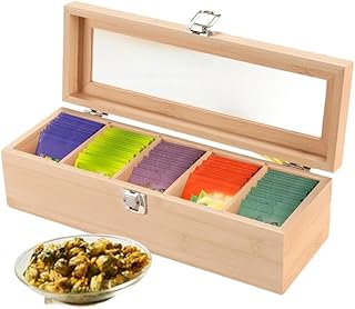 ティーバッグ収納ボックス、竹製、小型、透明で中身が見える、ガラス蓋、多段式デザイン、ティーバッグ、コーヒーパック、小物収納、モダンで省スペース、家庭・茶室・レストランに最適 (A,30*10*9cm)