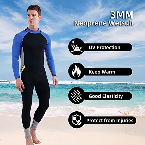 mewmewcat Fato de mergulho de neoprene de 3 mm para homem com zíper nas costas Fato de mergulho de c