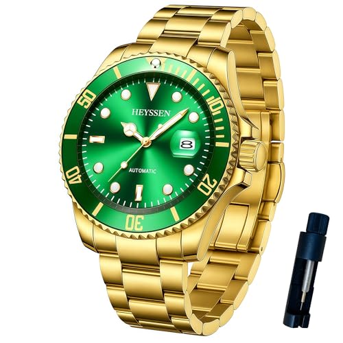 Heyssen Glod Watch for Men Chronograph Day Date Luminou Stainless Steel Band Luminous Diamond Quartz Dial Watch with Waterproof & Gifts for Men