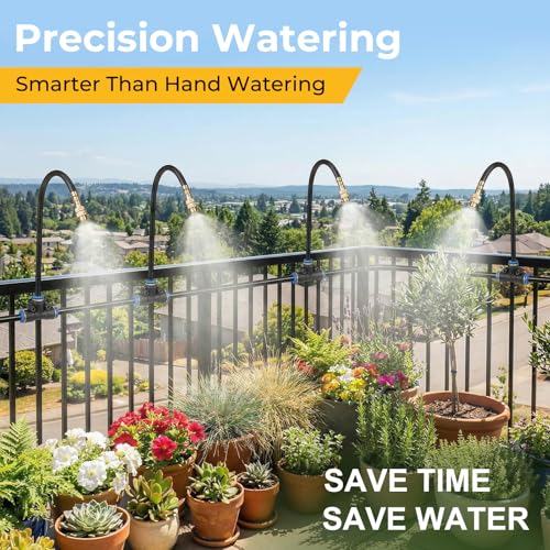 50FT Drip Irrigation Kit, 360° Adjustable Garden Watering System with 1/4" Tubing, Brass Misting Nozzles, DIY Irrigation System for Plants, Raised Beds, Greenhouse — view 2
