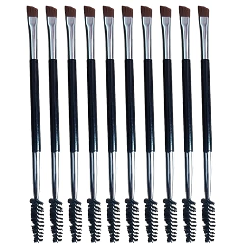 Suytvenxau 10PCS Eyebrow Brush Set, Professional Double-Ended Angled Brow & Spoolie Brush, Pink Dual-Sided Eyebrow Grooming Tool (Black)
