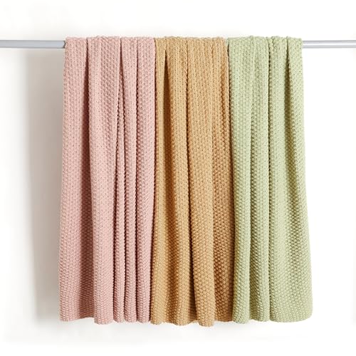 Amazon Basics Chunky Cable Knit Throw Blanket for Couch, Sofa, Bed, Lightweight Soft Cozy, 50" x 60", Sand view 3
