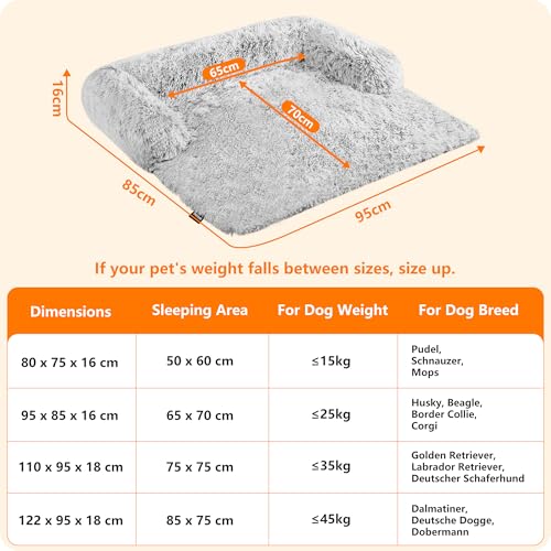 HMTOPE Hundebett, Anti-Bewuchs Hundedecke, Hundesofa, Sofaschutz, Waschbar und rutschfest Hundekissen für Mittelgroße Hunde, Größe L, 95 x 85 x 16 cm, Hellgrau
