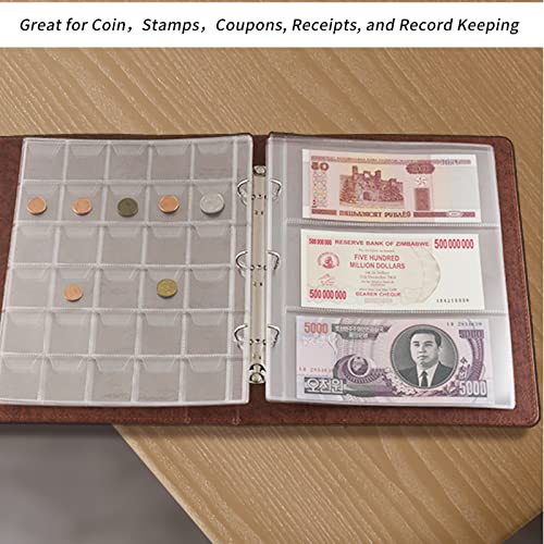 15 folhas com 3 bolsos para fichário de notas e 15 folhas de 20 bolsos para colecionadores, páginas