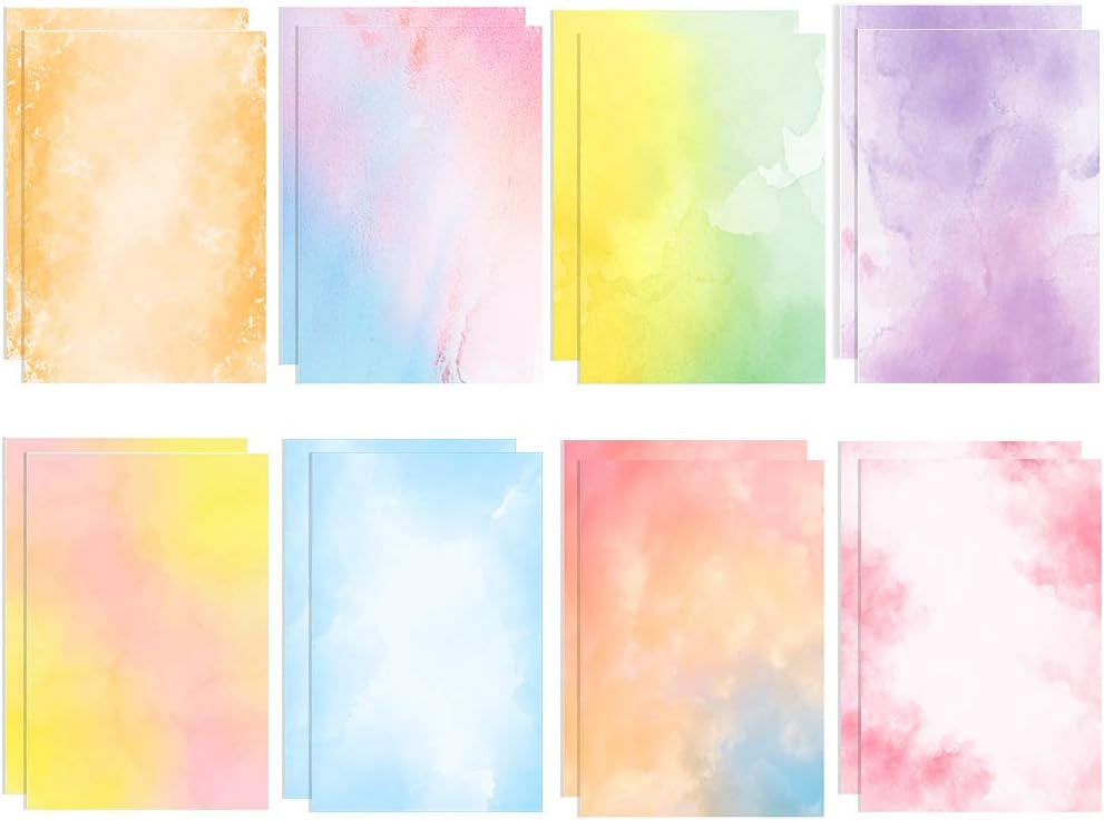 Stationary Paper 48 Pack of Watercolor Letter Writing Paper, Decorative Printer Stationery Sheets with Assorted Designs - Double-sided Printing - 8.5 x 11 Inch : Office Products