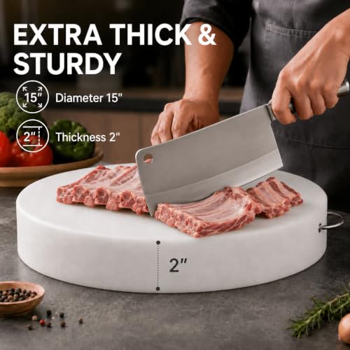 Tabla de cortar redonda 15 pulgadas extra gruesa de plástico miniatura 2