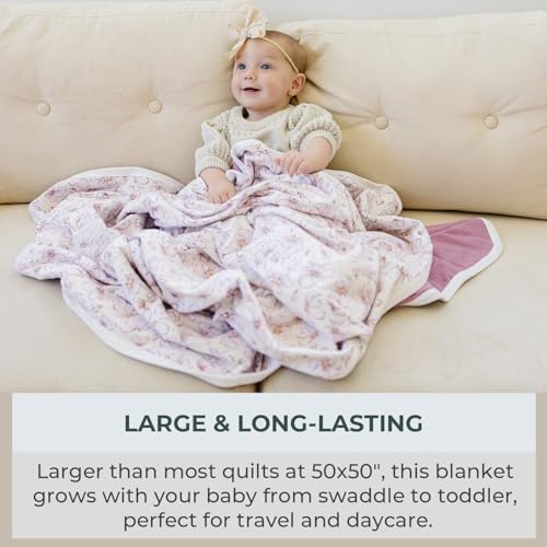 Image of Pobibaby Girl Blankets, Toddler Blanket, 50x50, Soft Cotton (Blossom)