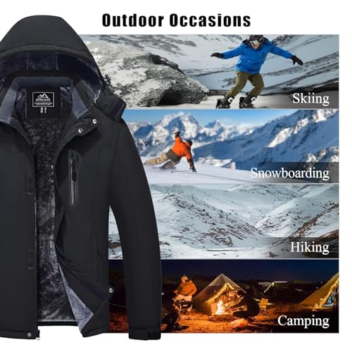 MAGCOMSEN Winterjacken Herren Warm Softshelljacke Winddicht Wasserdicht Skijacke Herren Fleece Gefüttert Winterparka mit Multi Taschen Atmungsaktiv Snowboardjacke Schwarz L