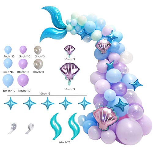 N/B 87PCS Mermaid Tail Balloon Kit, Mermaid Party Supplies, Birthday Party Decorations for Mermaid Birthday Supplies, Under The Sea Party, Ocean Theme Party Supplies