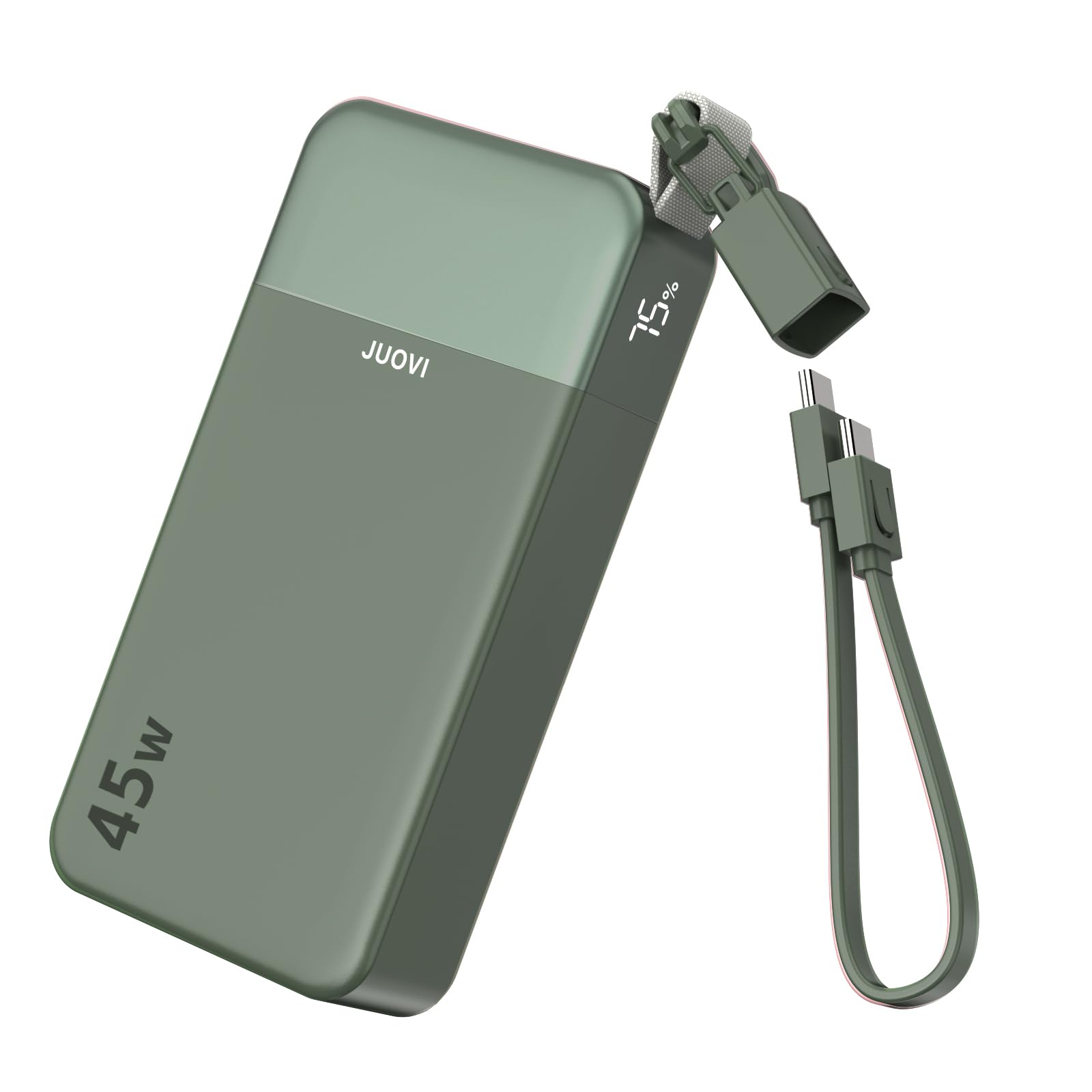 JUOVI 45W Power Bank szybkie ładowanie 20000mAh z odłączalnym kablem USB C | Portable Charger Battery Pack z wyświetlaczem LED, Powerbank Portable Phone Charger dla iPhone 17 16 Pro Samsung S26 S25