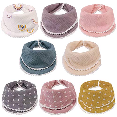 Image of Aipinvip Baby Bandana Drool Bibs Muslin Cotton Toddler Bibs Unisex Teething Bibs 8 Pack