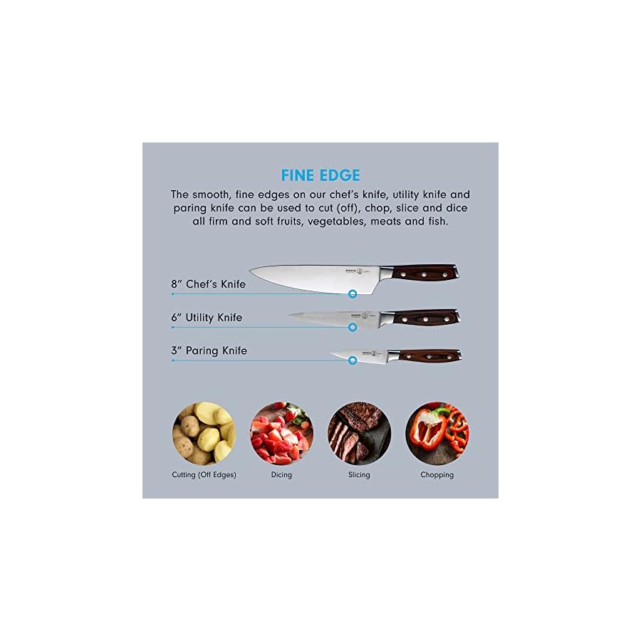 Messermeister-Avanta-3-Piece-Pakkawood-Starter-Set-German-X50-Stainless-Steel-Includes-8-Chefs-Knife-6-Utility-Knife-3-Paring-Knife Messermeister Avanta 3-Piece Pakkawood Starter Set - German X50 Stainless Steel - Includes 8” Chef’s Knife, 6” Utility Knife & 3” Paring Knife