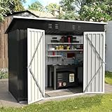 UDPATIO Abri de Jardin Métal 228x126x181 cm - Cabane de Jardin Extérieur avec Toit Incliné et Porte Verrouillable, Rangement Outils de Jardin/Vélo, Gris
