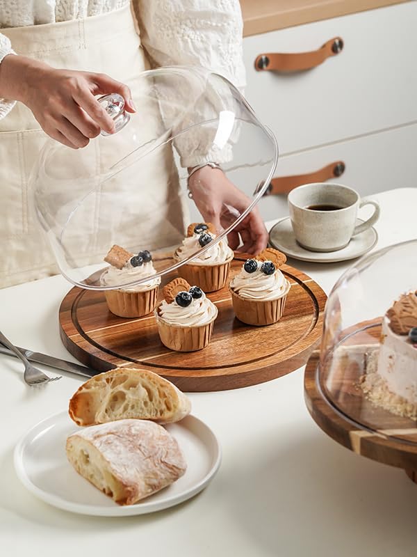 Kanwone Acacia Wood Cake Stand with Acrylic Lid - 12in Cake Plate, Multi-Functional Dessert Table Display Set, Charcuterie Board, Cake Holder with Dome, Detachable Design - Image 7