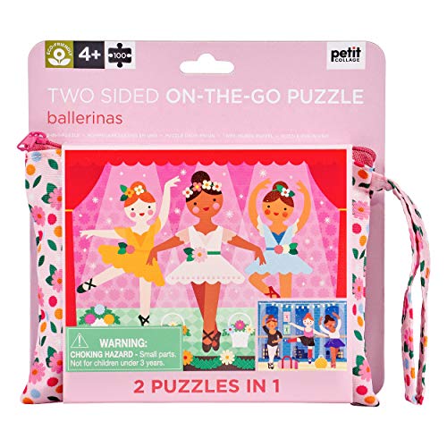 Petit Collage Ballerina Two-sided On-the-Go Puzzle, Pink, Purple, 100