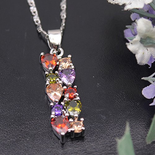 Multi Gemstone Pendants Garnet Amethyst Morganite Peridot Promise Wedding Party Necklaces Pendants (Silver Color)4