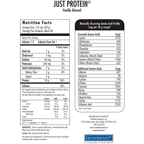 IronMind Just Protein – 5 Pound Classic Milk and Egg Supplement Powder, Vanilla, Non-GMO, No Additives – 18g Protein, 80 Servings - Image 3