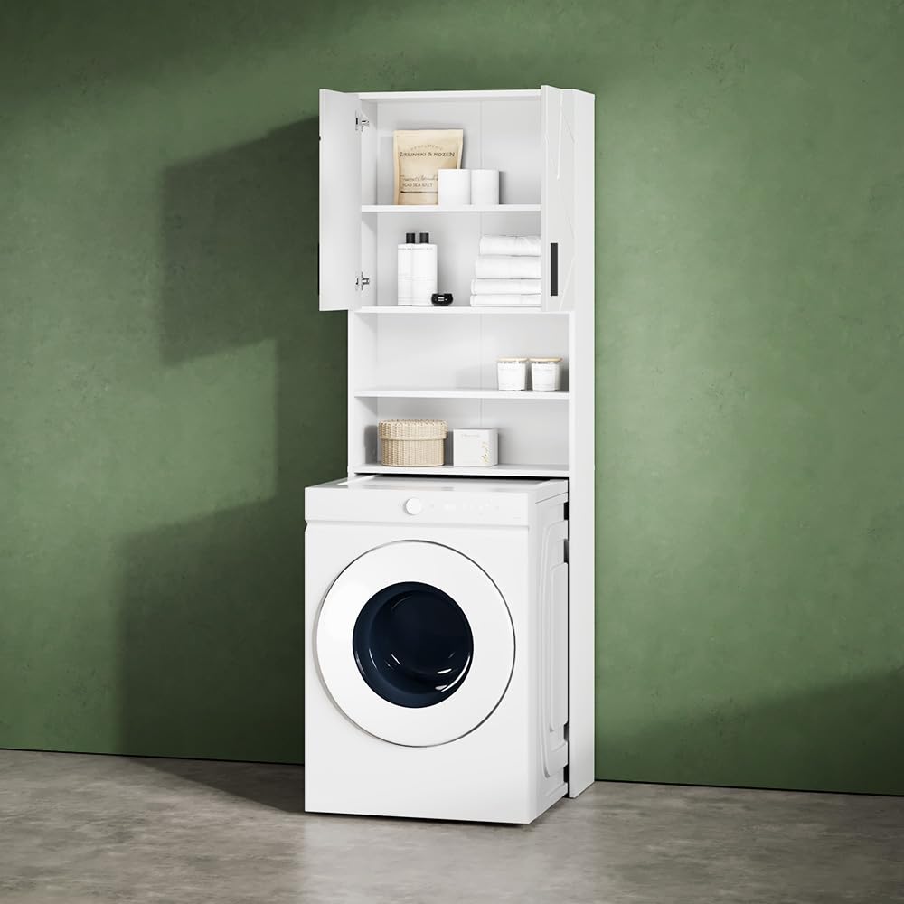 Livinity Armoire pour Machine à Laver Ronco, Blanc Brillant, 64x190.5cm