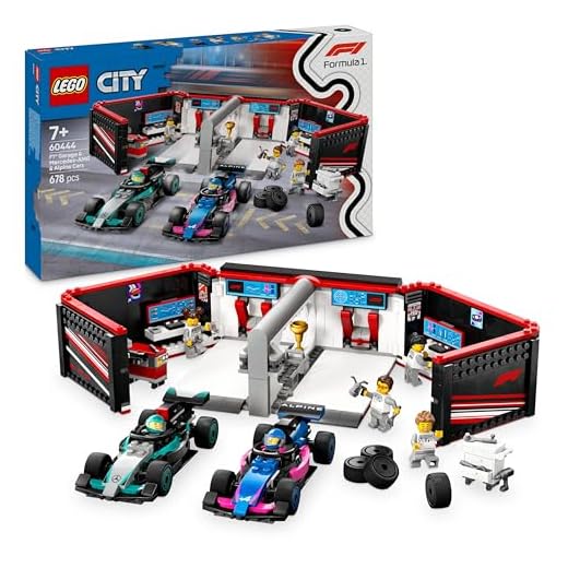 LEGO City F1 Garage & Mercedes-AMG & Alpine Cars - Toy Formula 1 Racing Vehicles Set with 2 Drivers & 4 Mechanic Minifigures - Gifts for 7+ Year Old Boys & Girls or Adult Fans - 60444