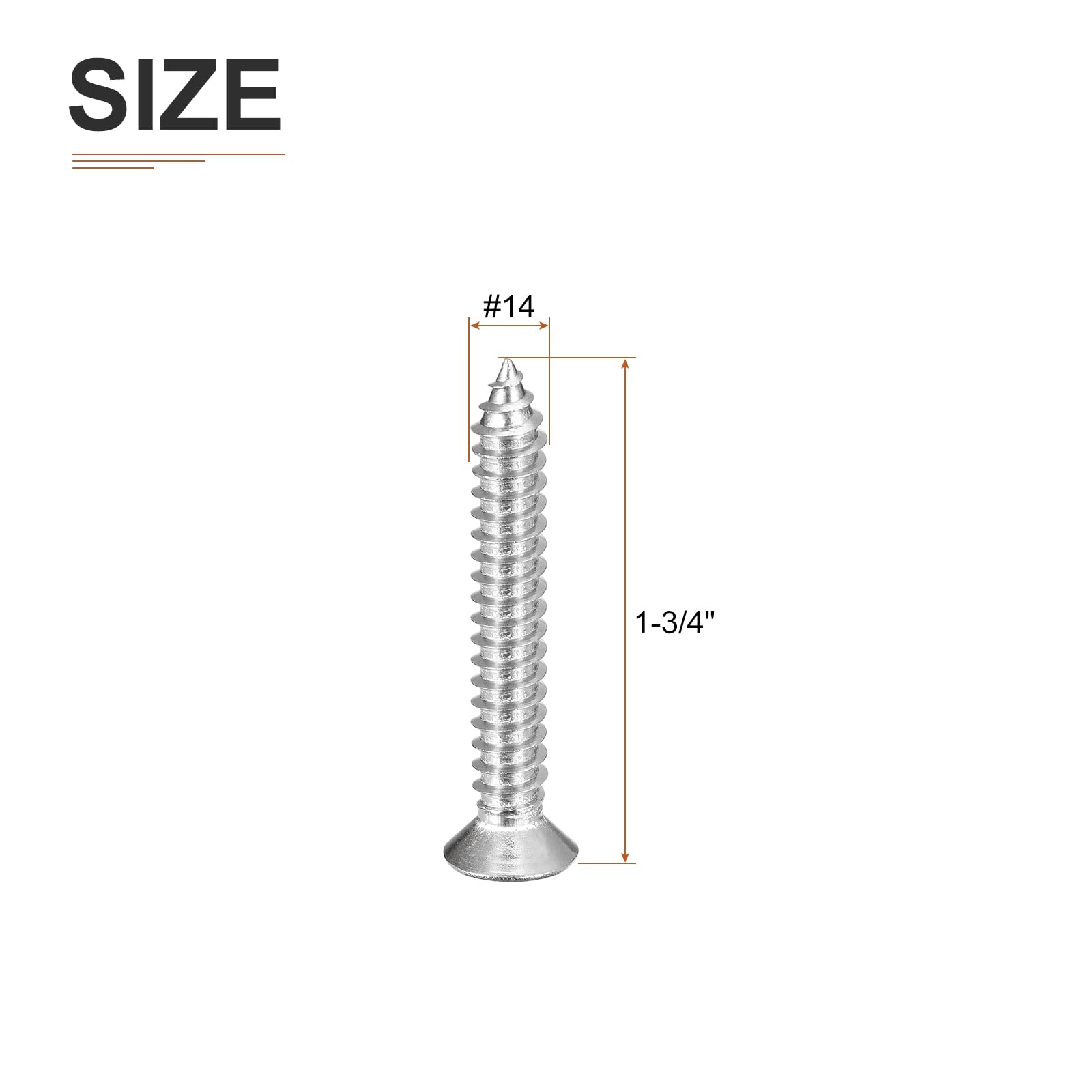 DTGN 30Pcs #14x1-3/4" Flat Head Wood Screws, 304 Stainless Steel Phillips Self Tapping Screws - Good for Woodworking Furniture - Silver - Image 2