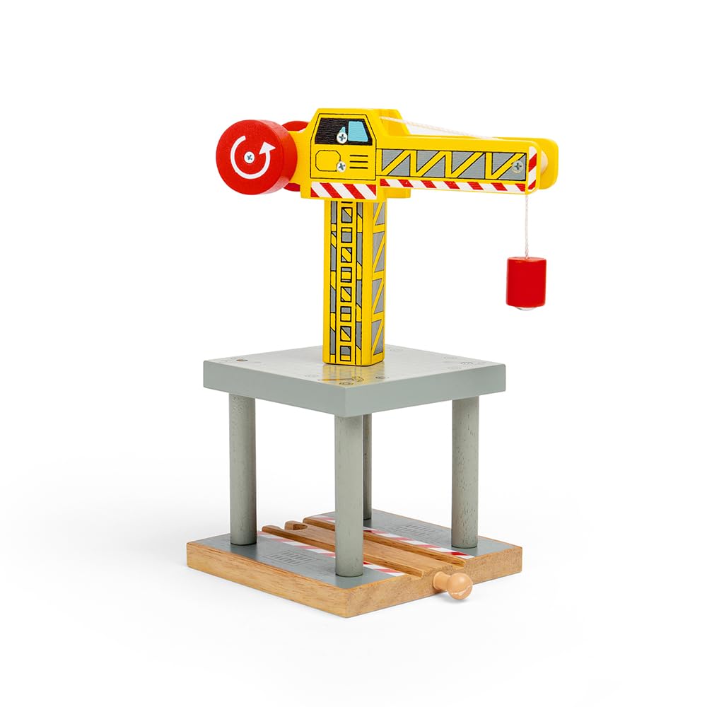 Bigjigs Rail Magnetic Yellow Wooden Crane Toy For Wooden Train Sets, For 3 Year Olds