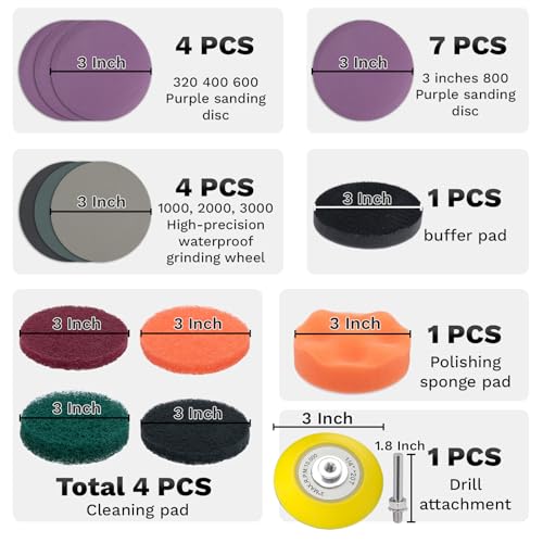 BFXM 38Pcs Car Headlight Restoration Kit, 3 Inch Headlight Polishing Kit, Headlight Cleaning Kit with Sanding Disc Scouring Pad Polishing Pad Suitable for Drill Universal for All Type of Car Headlight