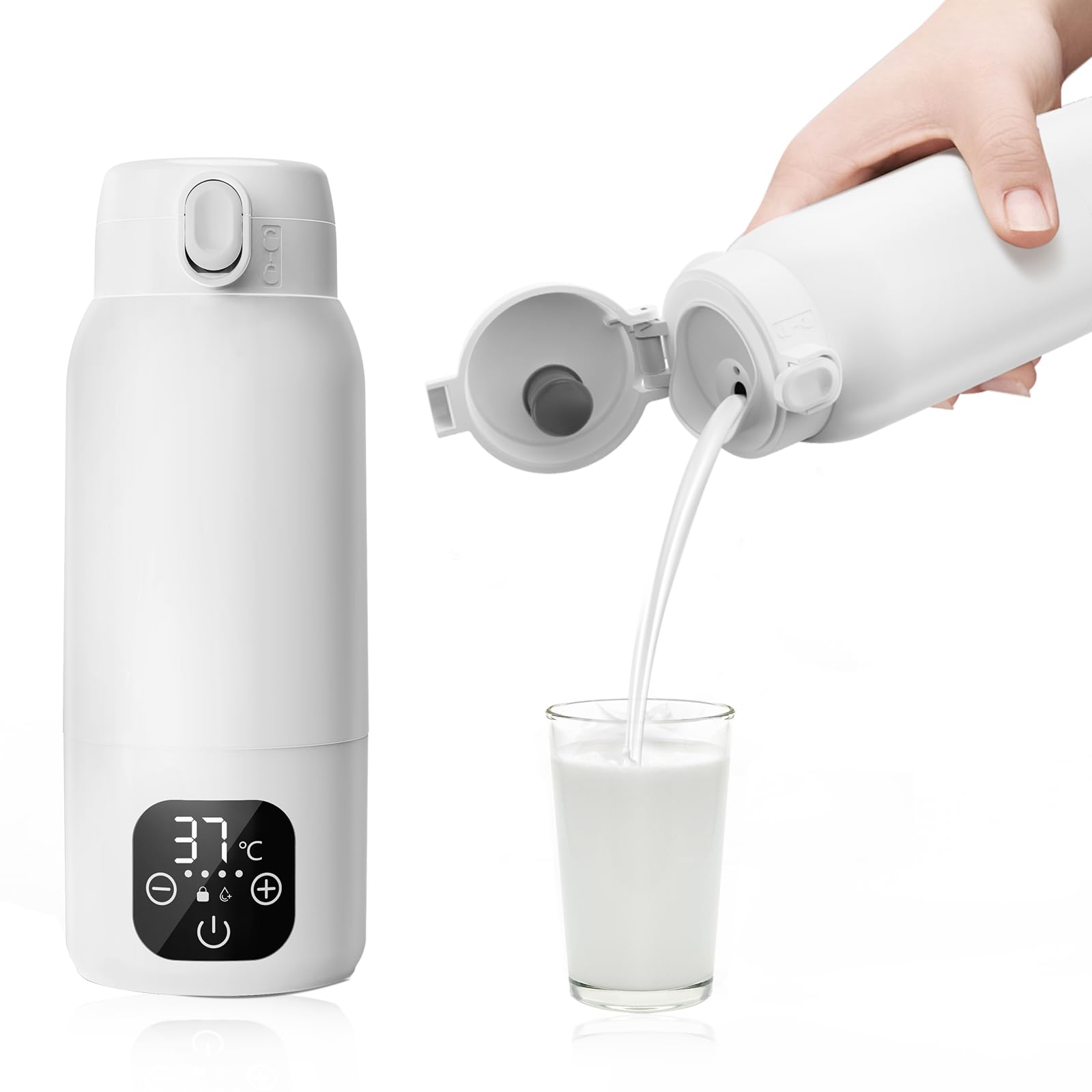 Tragbarer Babyflaschenwärmer für unterwegs – 500ml 316L Edelstahl, 3 Min Schnellheizung & Pasteurisation, 24h Dual-Temperatur (±1℃) für Muttermilch/Pre-Nahrung/Wasser