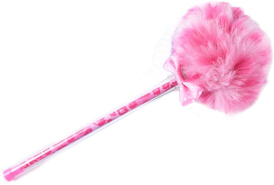 XyHana 1 PC Pom Pom Fluffy Ball Candy Color Gel Pens Writing Supplies, Stocking Fillers, 0.5MM, Black Ink (Pink wave point)