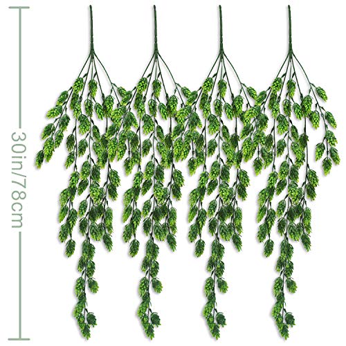 Ollain Artificial Flowers Vine Garland 4Pcs Bush Fake Hops Flower Stems Artificial Hanging Plants In Frosted Green For Indoor Outdoor Festive Wedding Party Home Office Decoration #TOP1