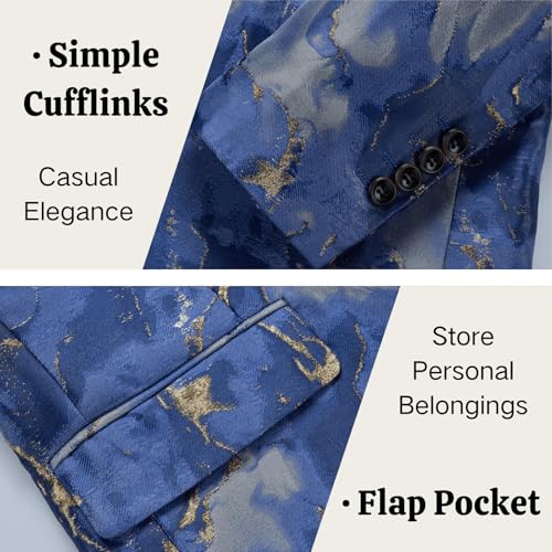 UNINUKOO Mens Floral Blazer Jacket Slim Fit Paisley Tuxedo Suit Party Dress Wedding Sport Coat for Men Men US Size 38 Blue3