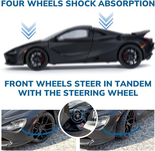 Image of FEXXA 1.18 Scale McLaren 720S Die-Cast Metal Car with Sport car Openable Doors Light and Sound,Pull Back Function Indoor Outdoor Toy for Kids (Black)