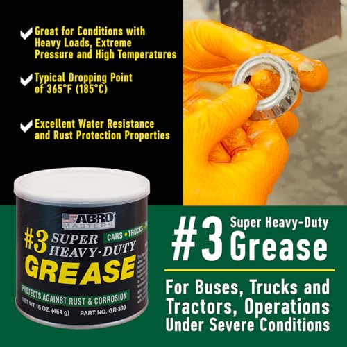 ABRO Masters Super Heavy-Duty #3 Wheel Bearing Grease, 16oz, Sodium-Based, Multi-Purpose Lubricant for Severe Conditions, Ideal for Automotive, Marine, Buses, Trucks, and Tractors (2 Pack)