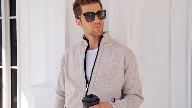 Yeokou Men's Slim Fit Zip Up Casual Knitted Cardigan Sweaters with