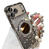 Stylish Clear Glitter Design: Features a transparent case with elegant glitter accents, rhinestone details, and a decorative camera lens cover, offering a refined look while showcasing the original phone design.