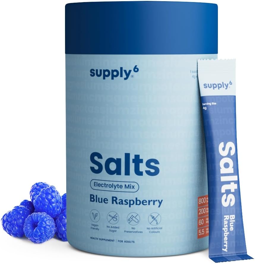 Salts | Electrolyte Mix | Zero Added Sugar | Sodium, Potassium, Magnesium, Zinc & Fiber | Keto Friendly, Vegan Friendly, No Preservatives (36 Servings, Blue Raspberry)