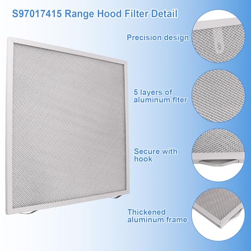 Image of S97017415 Range Hood Filter Compatible with Broan 5 Layer Aluminum Grease Range Hood Filters Replacement 97017415, 14 X 13.7 X 0.35 inch - 2 Pack